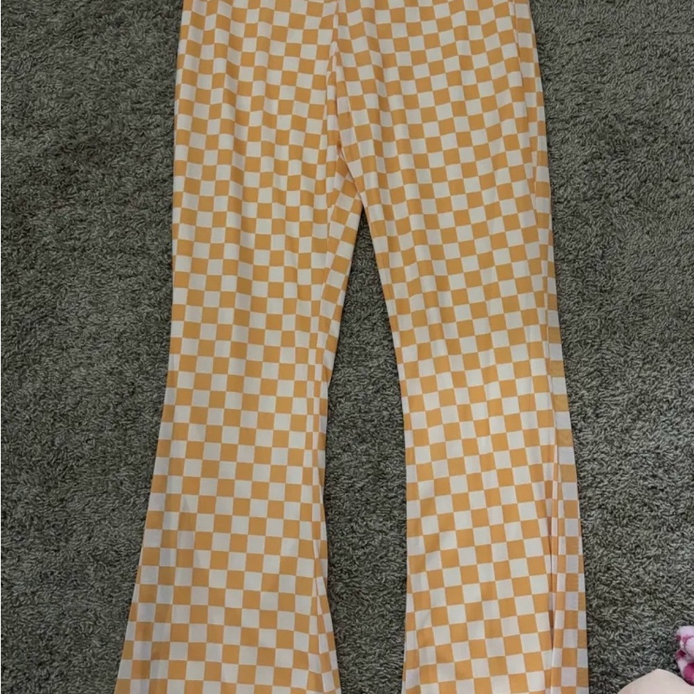 Altar'd State Yellow and White Checkerboard Flare Leggings